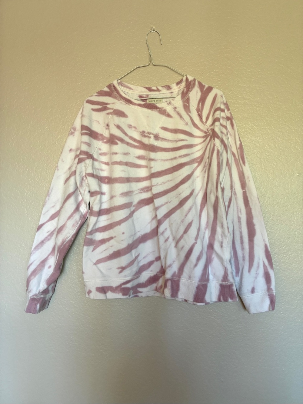 Lucky Brand 100% Cotton White and Dusty Rose Spiral Tie-Dye Crewneck Sweatshirt